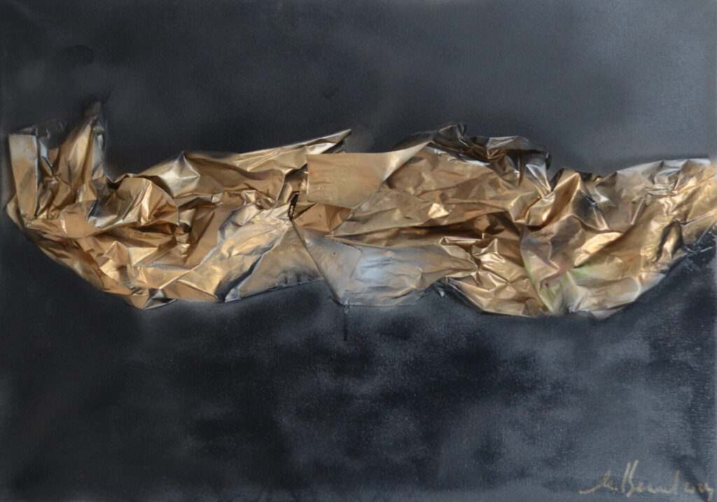 De l'obscur (50×70 cm) — peinture abstraite de Nadine Bernard, technique de relief