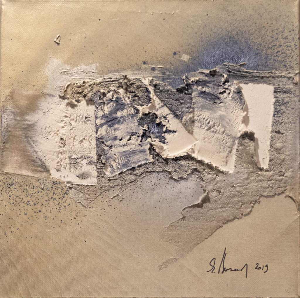 Difficulté dépassée (23,5×18 cm) — peinture abstraite de Nadine Bernard, technique de relief