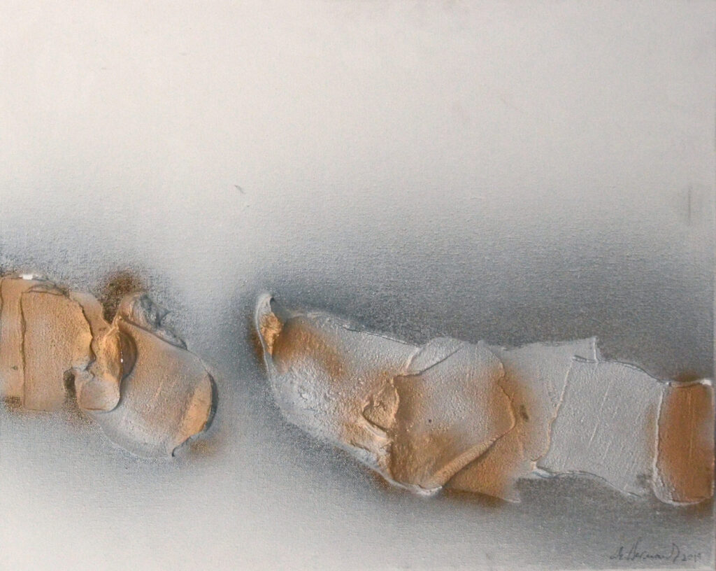 Rapport de force (40×50 cm) — peinture abstraite de Nadine Bernard, technique de relief