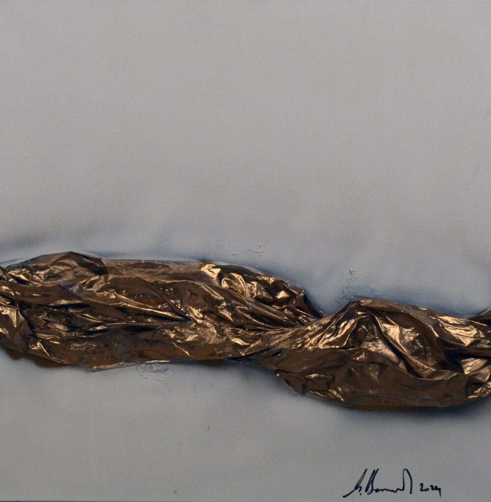 Ruban (50×50 cm) — peinture abstraite de Nadine Bernard, technique de relief