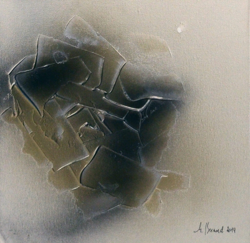 Silver (29×29 cm) — peinture abstraite de Nadine Bernard, technique de relief
